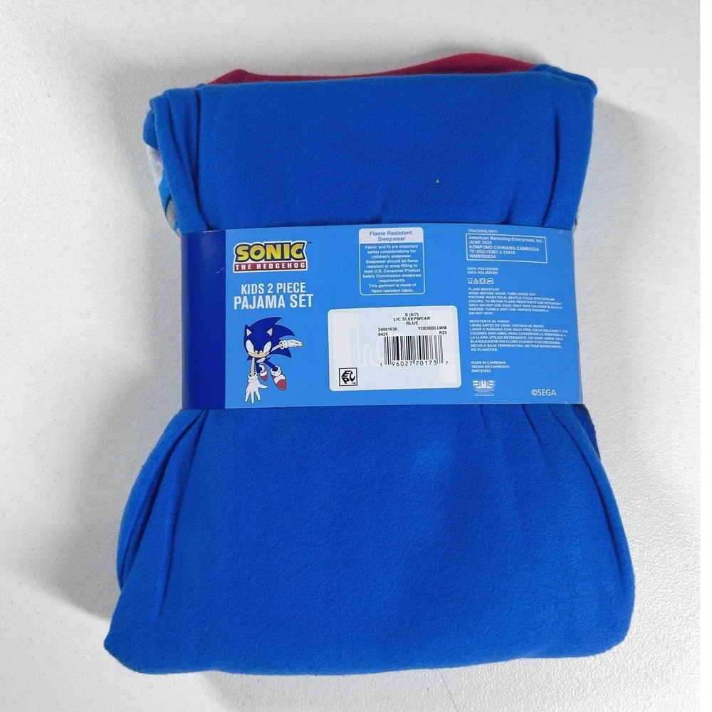 Sonic The Hedgehog Kids 2‎ Piece Pajama Set Size Small Blue Flame Resistant NEW